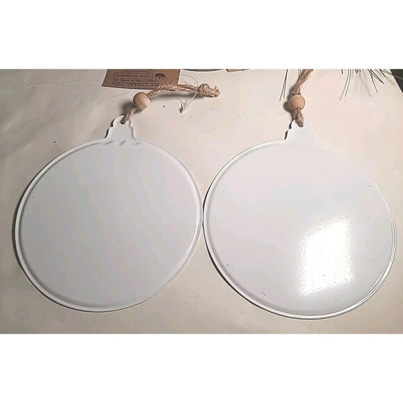 NEW Set Metal Buffalo Check 6.5" Merry Christmas & JOY Tree Ornaments Farmhouse - Picture 6 of 6